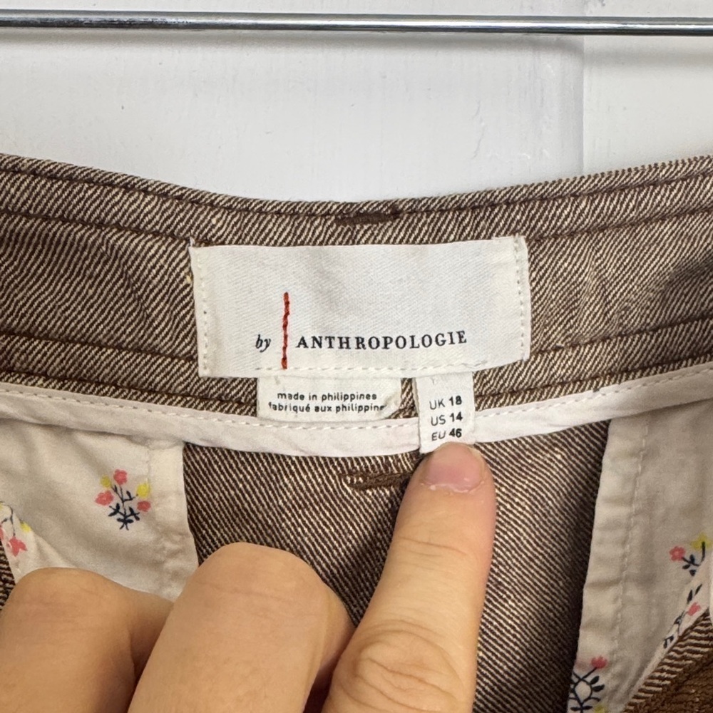 Anthropologie Linen Low Rise Wide Leg Pants Tan Size 14 - Picture 3 of 15
